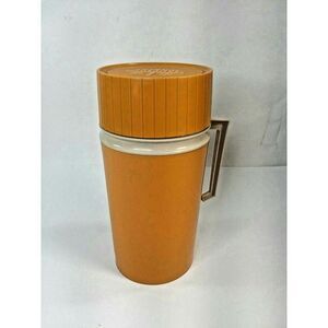 Thermos Wide Mouth‎ 7202 Orange Beige 1 Pint Atomic Norwich USA hot cold Vintage